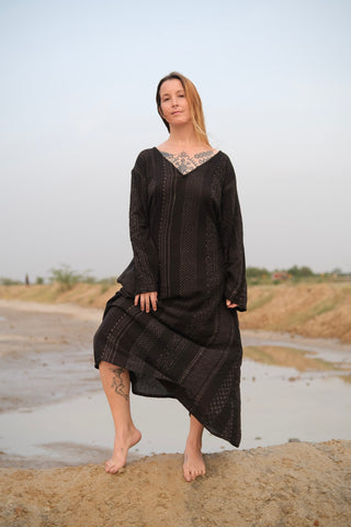 Midnight Handblock V-Neck Top