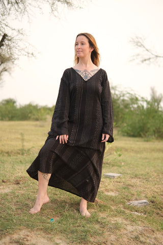 Midnight Handblock V-Neck Top