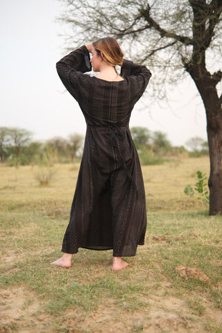 Midnight Handblock V-Neck Top