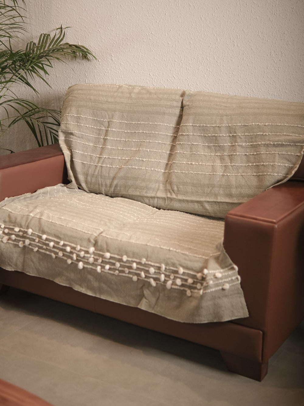 Nivara Textured Gray Cotton Sofa Throw