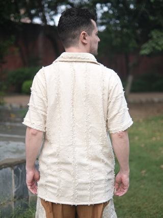 ZÉR — Textured Ivory Half-Zip T-Shirt
