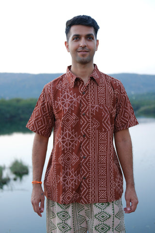Tribal block print  Cotton Half Sleeeve Shirt