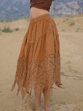 Oojasvi Skirt – Olive Green Khadi Cotton Tiered Boho Skirt for Women