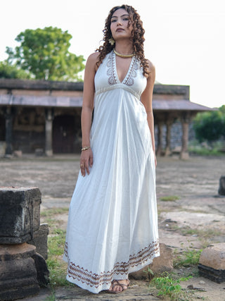 Boho White Halter Maxi Dress