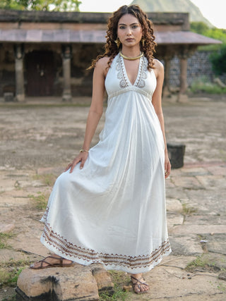 Boho White Halter Maxi Dress