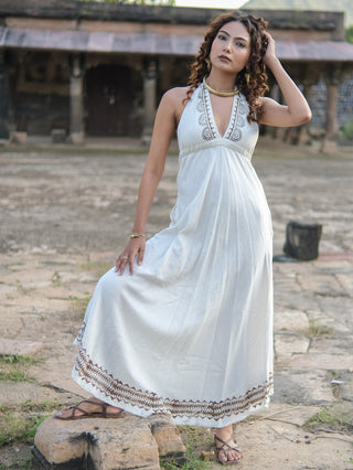 Boho White Halter Maxi Dress
