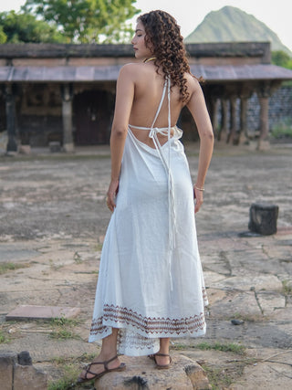 Boho White Halter Maxi Dress