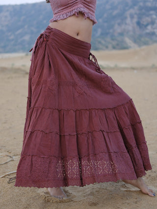 Sitara — Lace-Trim Tiered Maxi Skirt