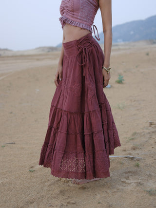 Sitara — Lace-Trim Tiered Maxi Skirt