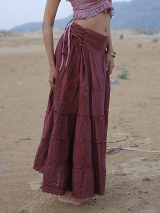 Sitara — Lace-Trim Tiered Maxi Skirt