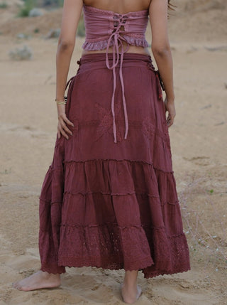 Sitara — Lace-Trim Tiered Maxi Skirt