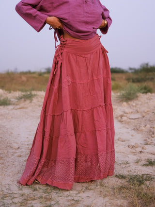 Sitara — Lace-Trim Tiered Maxi Skirt