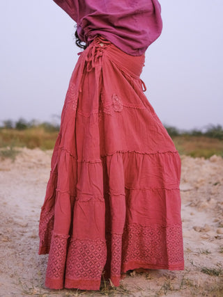 Sitara — Lace-Trim Tiered Maxi Skirt