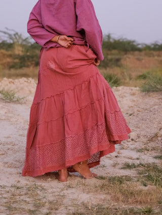 Sitara — Lace-Trim Tiered Maxi Skirt