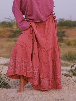 Sitara — Lace-Trim Tiered Maxi Skirt