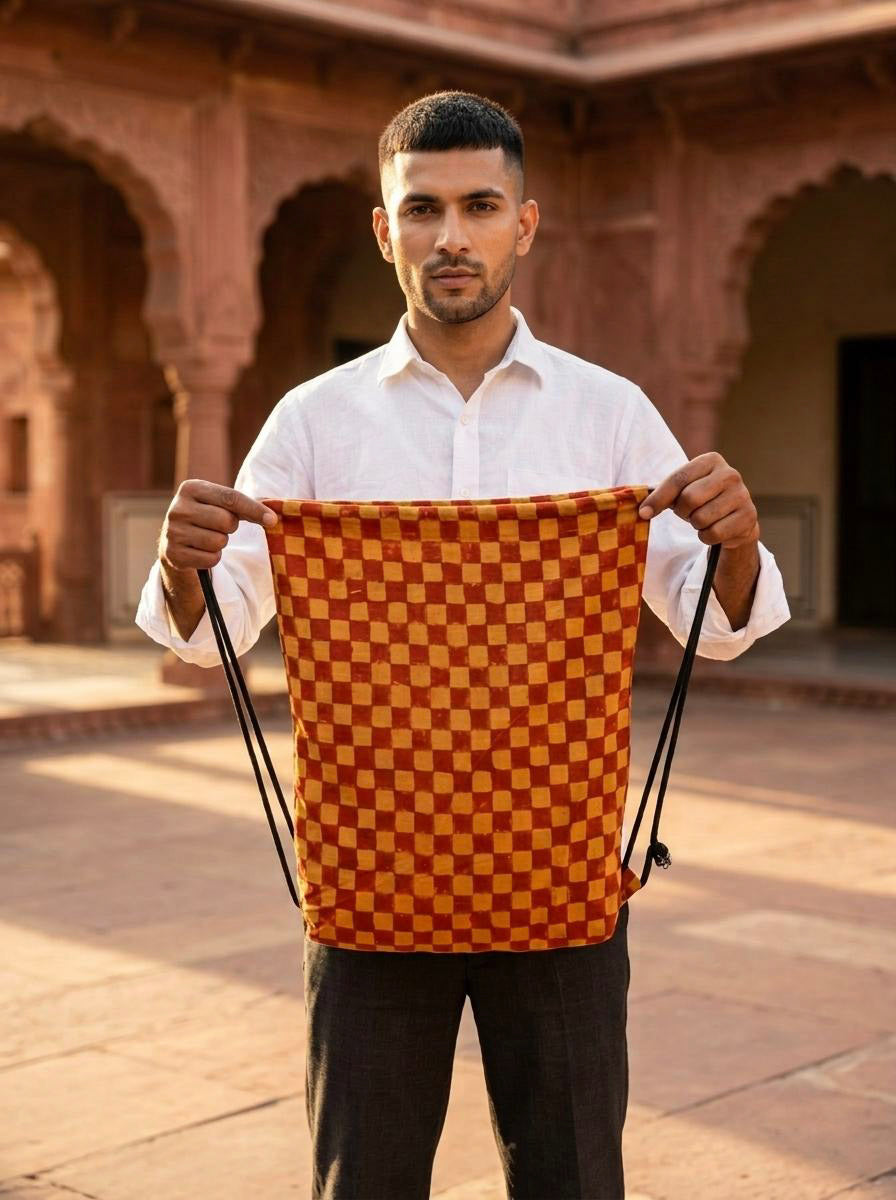 Mitti Check Drawstring Bag