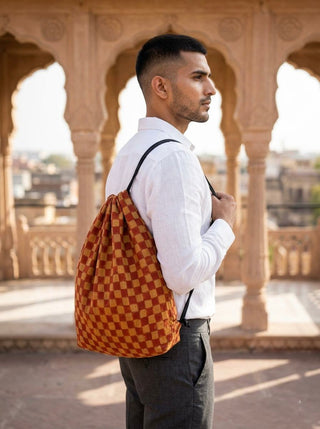 Mitti Check Drawstring Bag