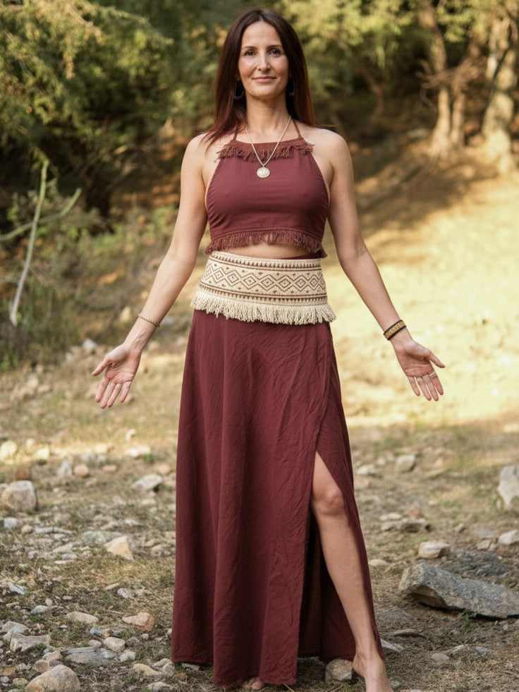 Tribal Flame Wrap Skirt in cotton with tribal print – Crystal Heal