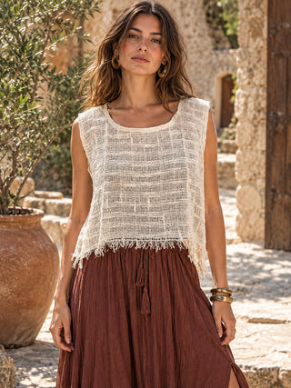 Zar Top – Ärmelloses, offen gewebtes Baumwoll-Crop-Top für Damen