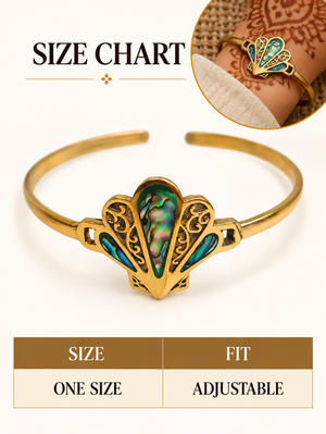 Aabha cuff bracelet size chart, one size and adjustable fit