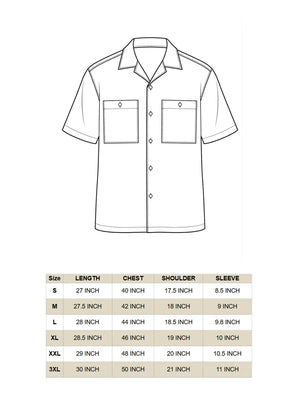 Aasman shirt size chart with chest, shoulder, sleeve and length measurements
