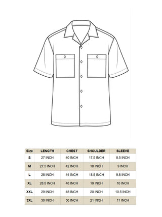 Aasman shirt size chart with chest, shoulder, sleeve and length measurements