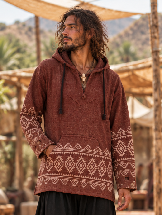 Tribal Hoodie – Baumwolle mit Handblockdruck für Festivals und Freizeit