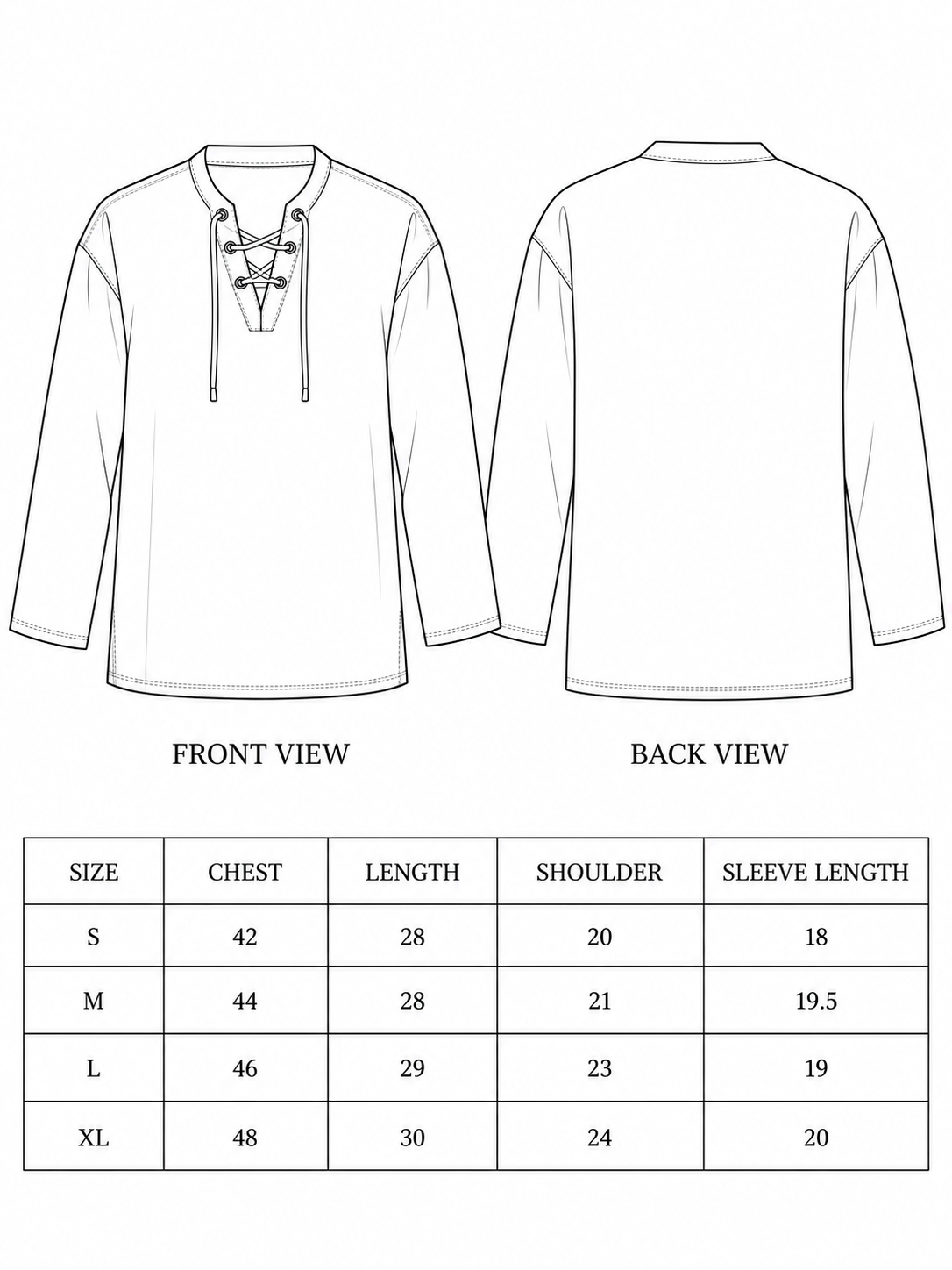 Arok Kurta size chart with chest, length, shoulder and sleeve measurements for sizes S, M, L, XL.