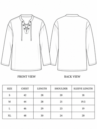 Arok Kurta size chart with chest, length, shoulder and sleeve measurements for sizes S, M, L, XL.