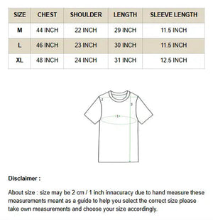 Baggy Knit T-shirt size chart with chest, shoulder, length and sleeve measurements in M L XL