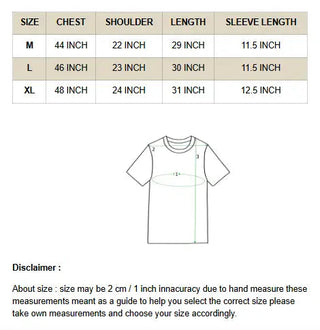 Baggy Knit T-shirt size chart with chest, shoulder, length and sleeve measurements in M L XL