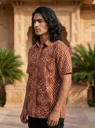 Tribal block print  Cotton Half Sleeeve Shirt