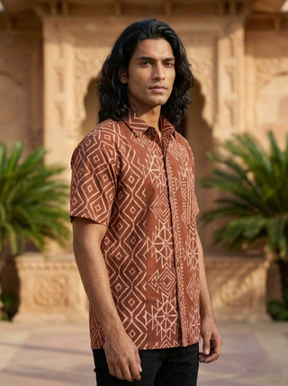 Tribal block print  Cotton Half Sleeeve Shirt