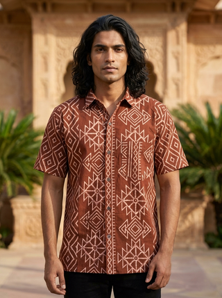 Tribal block print  Cotton Half Sleeeve Shirt