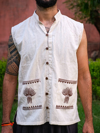 cotton handblock printed vest for men