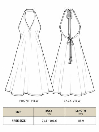 Mantra Dress size chart with free size bust 71.1 to 101.6 cm and length 88.9 cm