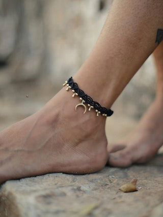 macrame and brass boho anklet for women