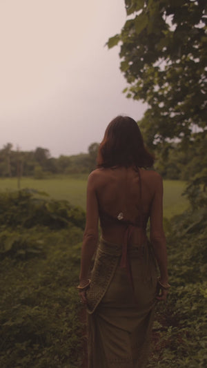 Video of the Althea Wrap Skirt, showing the adjustable Rajasthani handblock wrap in motion