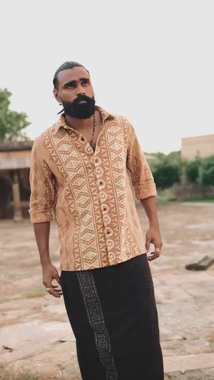 Milinda tribal print full-sleeve cotton shirt worn by a model — video by Crystal Heal