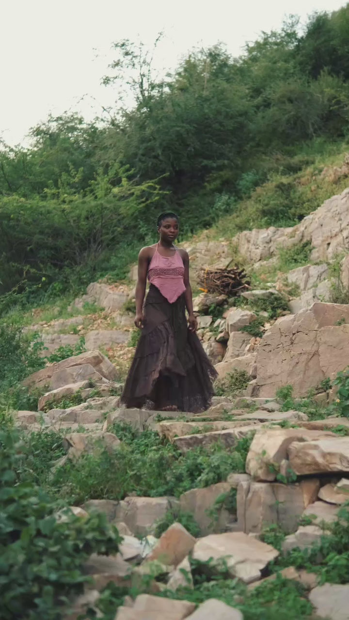 Gypsy layered wrap skirt in handwoven khadi cotton worn by a model — video by Crystal Heal
