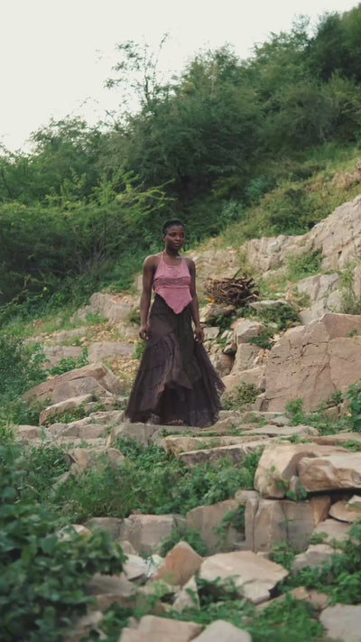 Gypsy layered wrap skirt in handwoven khadi cotton worn by a model — video by Crystal Heal