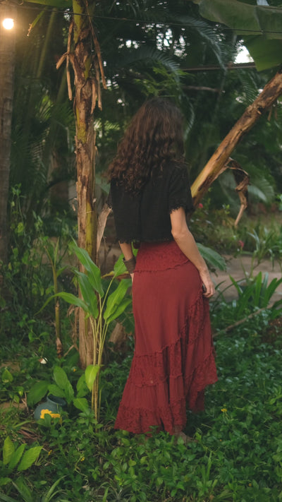 Gypsy layered wrap skirt tie waist and handwoven khadi fabric detail — video by Crystal Heal