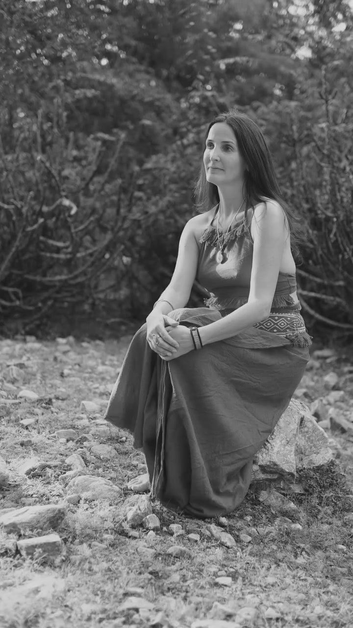 Video of the Tribal Flame Wrap Skirt in cotton, showing the tribal print and wrap tie