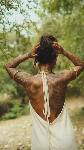 Devi Maxi Dress in hand block print organic cotton worn by a model — video by Crystal Heal
