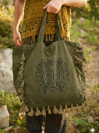 Manan Tote Bag Tribal Print – Boho Cotton Fringe Shoulder Bag