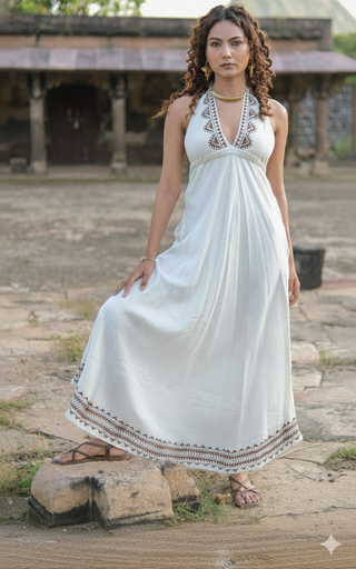 Boho White Halter Maxi Dress
