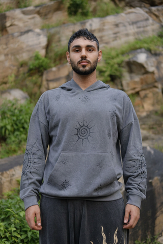 Shaam Hoodie – Unisex Celestial Print Grey Cotton Fleece Hoodie