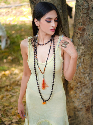 Shalini Dress in cream, close-up of scoop neckline and fabric texture on khadi cotton dress for women