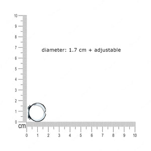 Flat product shot of the Tuareg nickel silver ring against a ruler, showing its 1.7 cm adjustable diameter