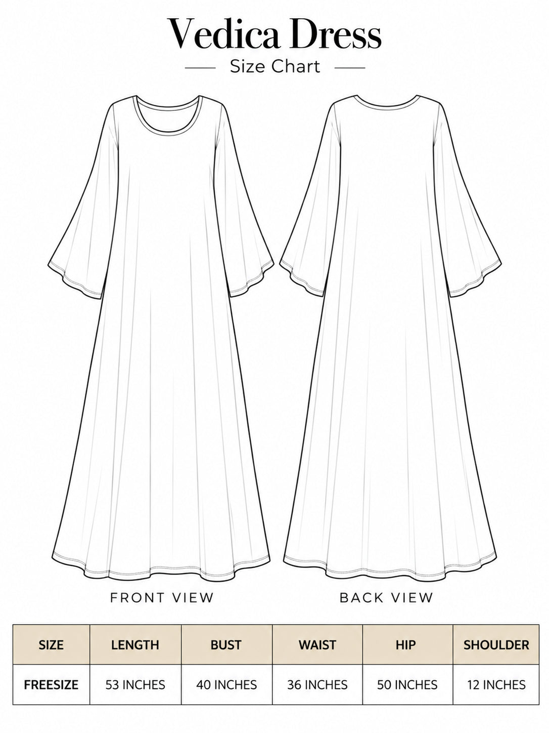 Vedica Dress free size size chart, women's white om print cotton maxi measurements